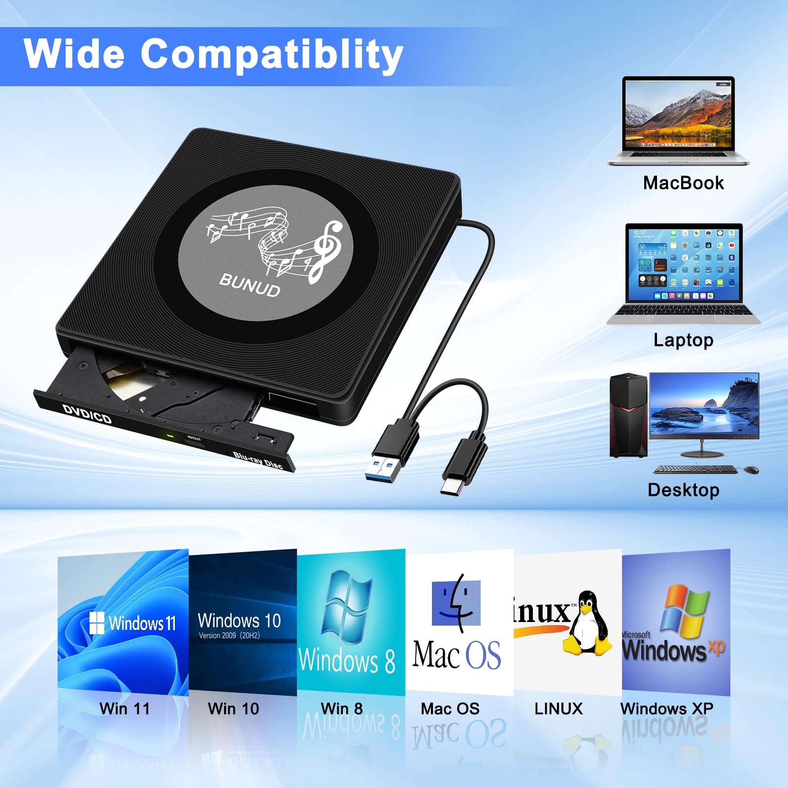 Amazon.com: External Blu Ray CD DVD Drive, USB Blu Ray Drive